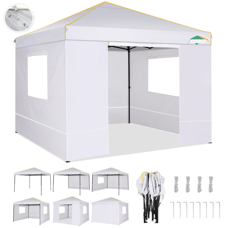 COBIZI 10×10 Easy Setup Pop Up Canopy Gazebo With Mesh Windows 2.0, White (LOCAL PICKUP ONLY)