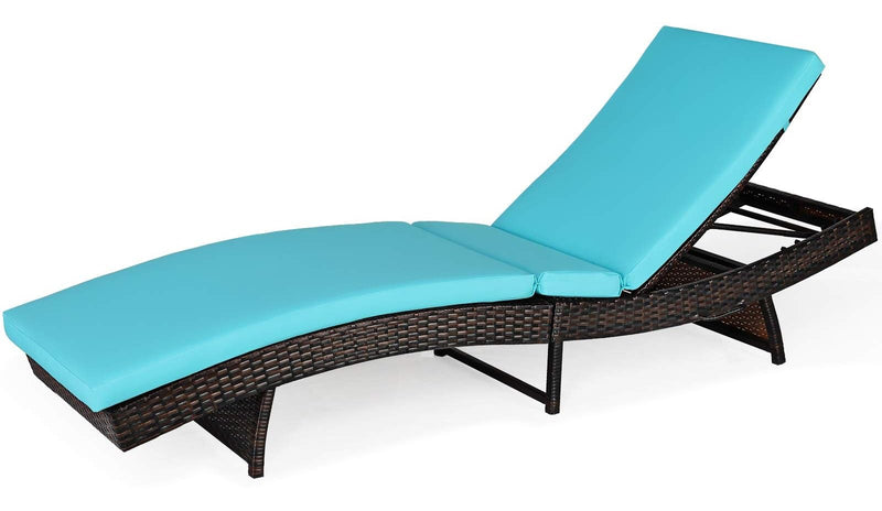 HAPPYGRILL Patio Chaise Lounge Recliner, Outdoor Rattan Wicker Lounger Chair Adjustable Ergonomic Reclining Chaise Chair With Cushion For Patio Poolside Backyard Garden, (Turquoise) (LOCAL PICKUP ONLY)