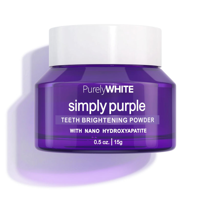 PurelyWHITE DELUXE, Updated Design Simply Purple Brightening Powder - Conceals Stains, No Sensitivity - Enamel-Safe Toothpaste Whitening Powder for Coffee, Tea, Food, Wine, and Tobacco Stains.
