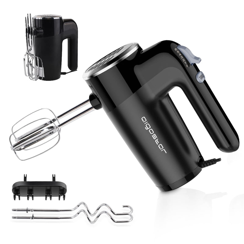 Aigostar Hand Mixer Electric, 6-Speed Mixer Electric Handheld With Attachments Storage, 4 Accessories, Turbo Boost, Easy Eject For Cream, Cake, 250W, Black