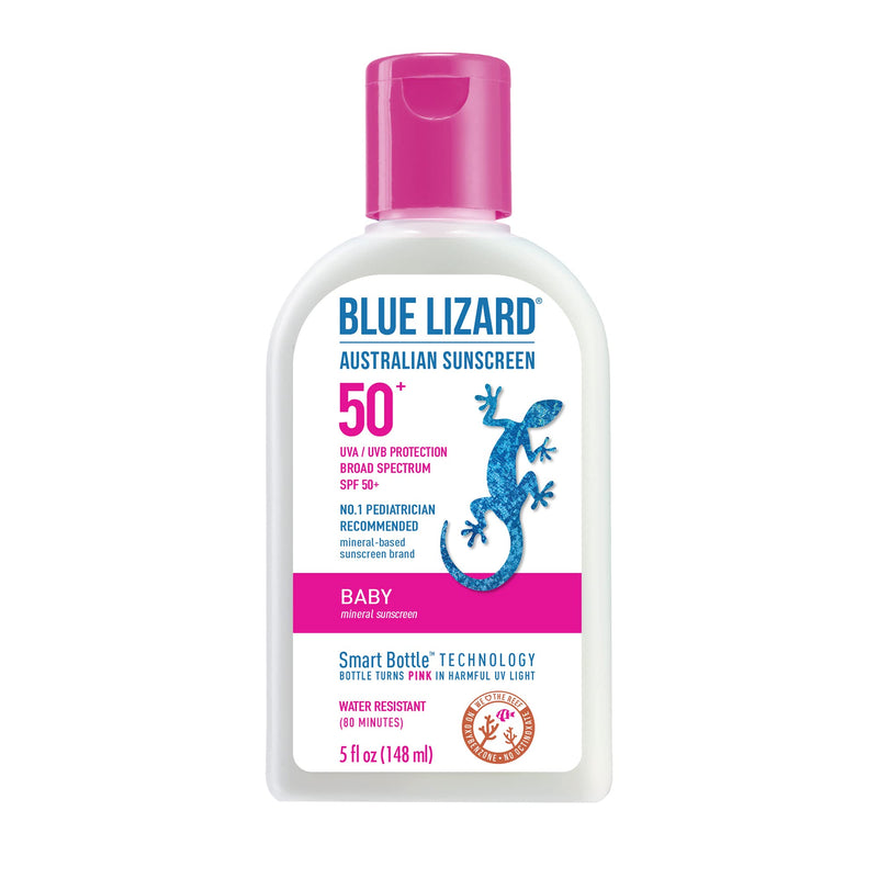 Blue Lizard Baby Mineral Sunscreen With Zinc Oxide, Water Resistant, UVA/UVB Protection With Smart Technology - Fragrance Free, Unscented, SPF 50 - 5 Fl Oz - Bottle