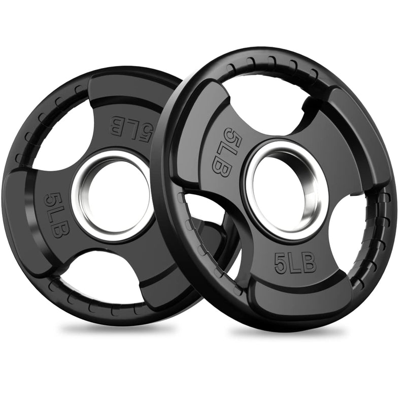 Ritfit Weight Plates For Barbell, 2-Inch Olympic Rubber Grip Plates For Weightlifting And Strength Training In Home & Gym, Single, Pair And Sets(5LB, Pair)