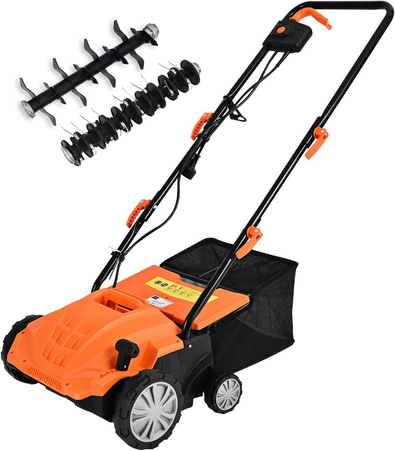Goplus 2-In-1 Lawn Dethatcher And Scarifier, 3 Level Depth Adjustable Weeder W/ 11 Gallon Collection Bag & 2 Removable Blades, 13-Inch 12 Amp Corded Electric Scarifier For Garden & Yard (LOCAL PICKUP ONLY)