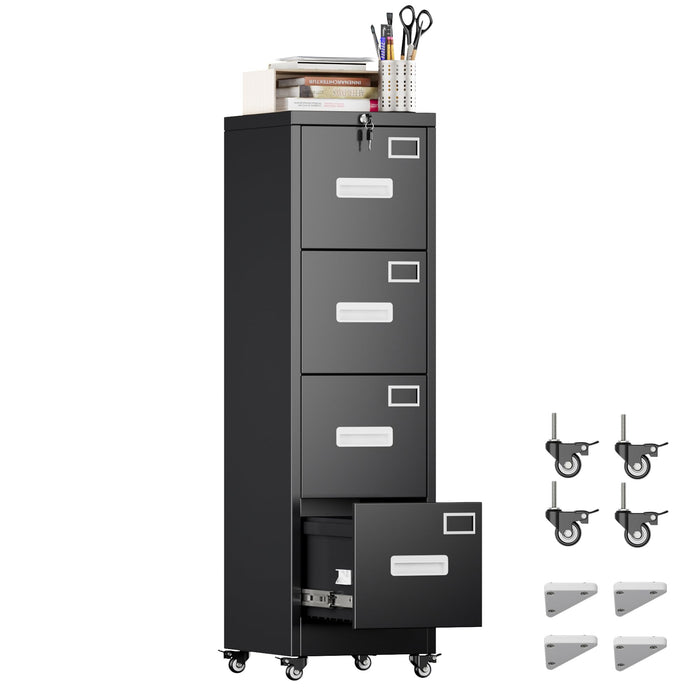 METAN 4 Drawer Vertical File Cabinet On Wheels, Lockable Office Files Storage Cabinet With Handle And Name Card,Mobile Storage Cabinet For Office And Home,Assembly Required,Black (LOCAL PICKUP ONLY)