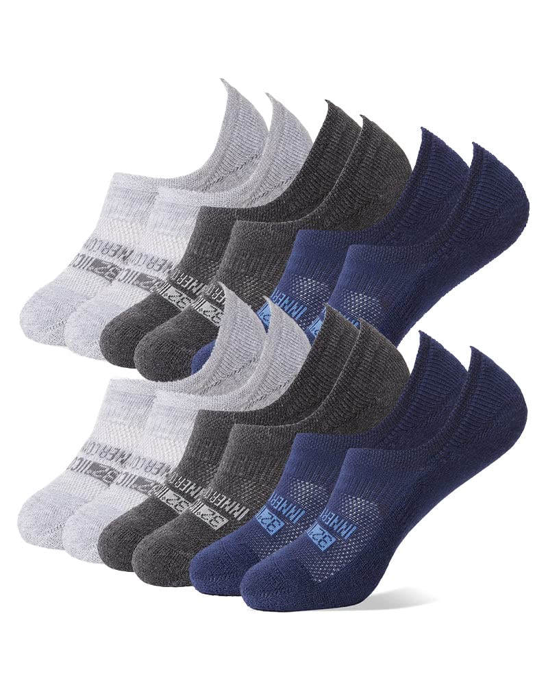32 DEGREEES Men's 6 Pack Comfort No Show Socks | Anti-Odor | Cushioned Heel | Arch Support | Active | Casual | Work, Navy/HT Black/HT Grey, Large