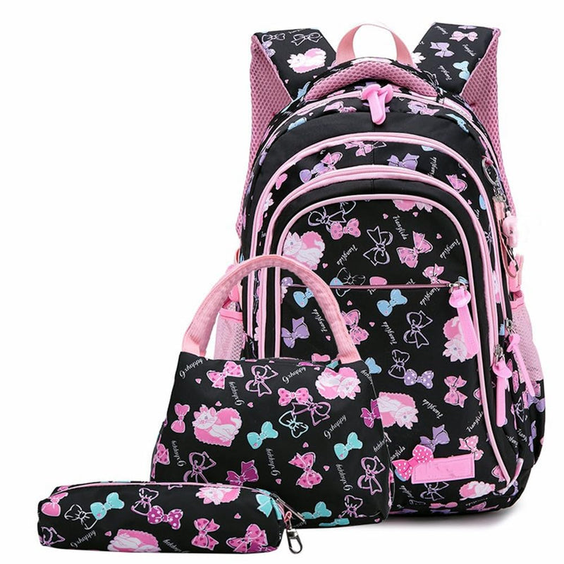 Tianmaigelun School Backpack Set For Teen Bookbag Lunch Bag & Pencil Case Bookbags Middle Elementary Preschool Kindergarten Supplies (Black)
