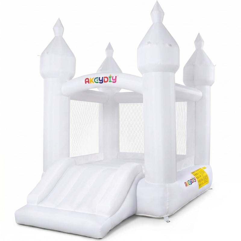 AKEYDIY White Bounce House For Kids, Inflatable Bouncy Castle With Slide & Ball Pit, Small Jumper For Indoor Backyard Wedding Birthday Party (Blower Not Included) (LOCAL PICKUP ONLY)