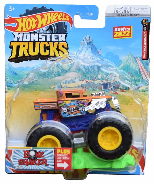 Monster Trucks (ORANGE) ( GREEN) BONE SHAKER with Connect and Crash car, 1:64