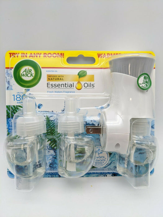 Air Wick Plug in Scented Oil Kit (Warmer + 3 Refills) - Fresh Waters Scent.