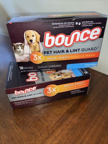 Bounce Dryer Sheets - Pet Hair & Lint Guard - Mega Sheet - Fresh Scent - 50 Count Sheets Per Box - One (1) Box