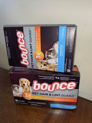 Bounce Dryer Sheets - Pet Hair & Lint Guard - Mega Sheet - Fresh Scent - 50 Count Sheets Per Box - One (1) Box