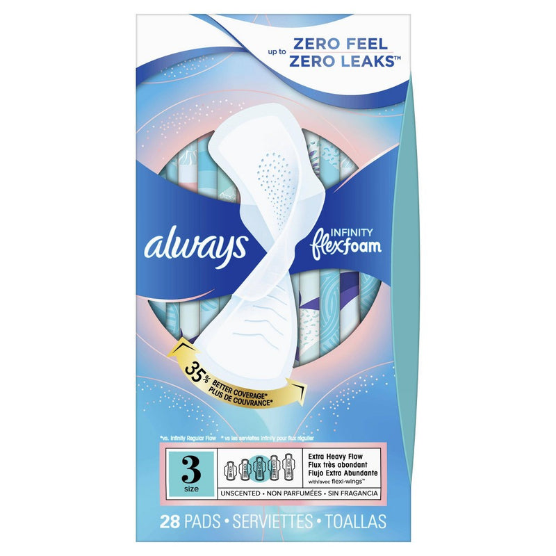 Always Infinity FlexFoam Pads for Women - Extra Heavy Absorbency - Unscented - Size 3 - 28ct