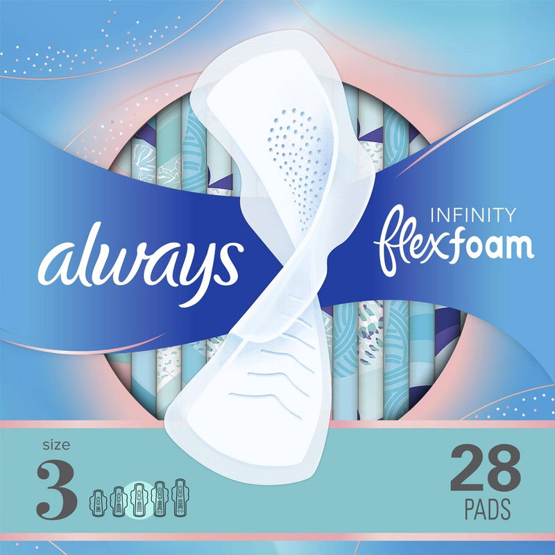 Always Infinity FlexFoam Pads for Women - Extra Heavy Absorbency - Unscented - Size 3 - 28ct