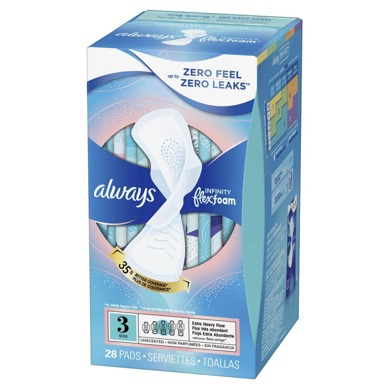 Always Infinity FlexFoam Pads for Women - Extra Heavy Absorbency - Unscented - Size 3 - 28ct
