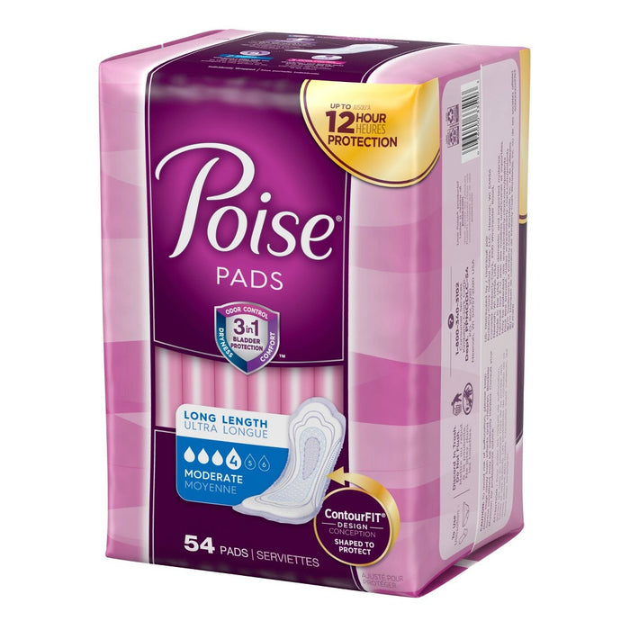 Poise Incontinence Pads -  Moderate Absorbency -  Long -  54ct