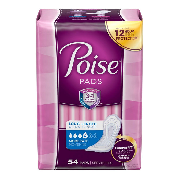 Poise Incontinence Pads -  Moderate Absorbency -  Long -  54ct