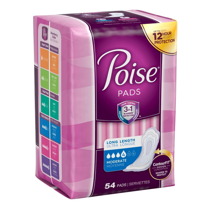 Poise Incontinence Pads -  Moderate Absorbency -  Long -  54ct