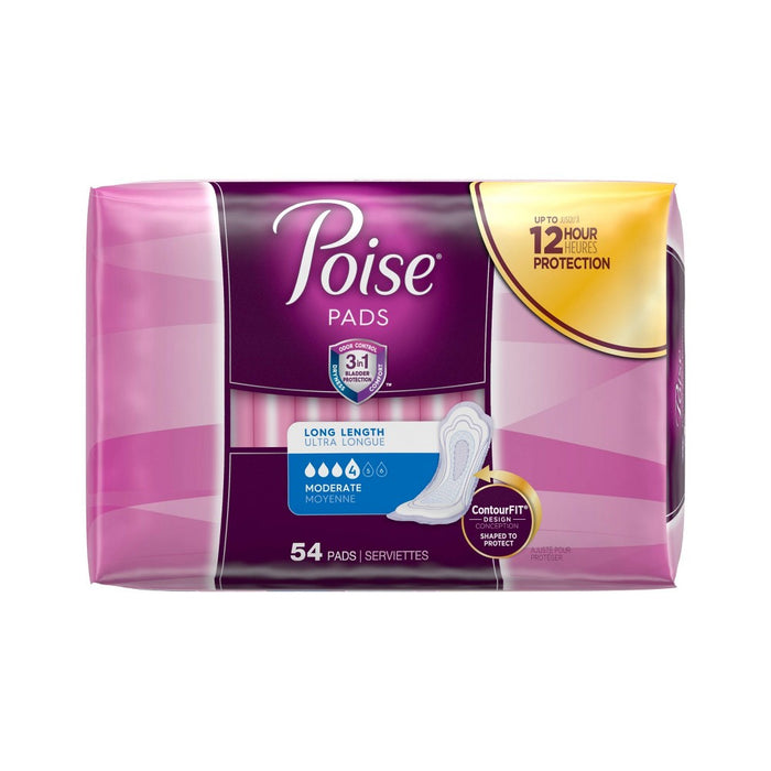 Poise Incontinence Pads -  Moderate Absorbency -  Long -  54ct