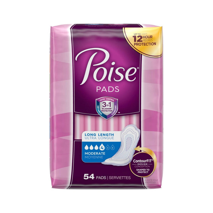 Poise Incontinence Pads -  Moderate Absorbency -  Long -  54ct