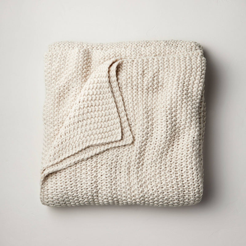 King Chunky Knit Bed Blanket Natural - Casaluna