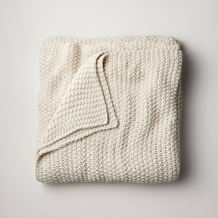 King Chunky Knit Bed Blanket Natural - Casaluna