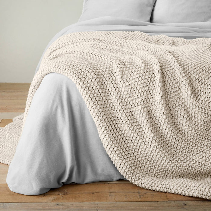 King Chunky Knit Bed Blanket Natural - Casaluna