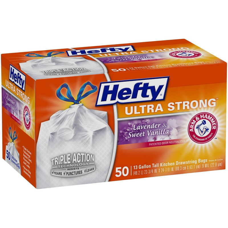 Hefty Ultra Strong Lavender & Sweet Vanilla Tall Kitchen Drawstring Trash Bags - 13 Gallon - 50ct