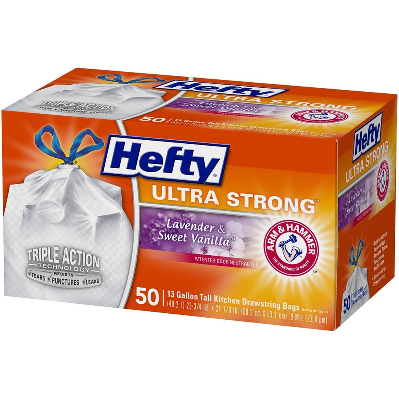 Hefty Ultra Strong Lavender & Sweet Vanilla Tall Kitchen Drawstring Trash Bags - 13 Gallon - 50ct