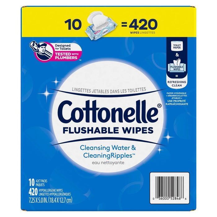 Cottonelle Flushable Wet Wipes Flip-Top Pack - 10pk/420ct