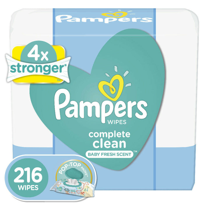 Pampers Baby Wipes Complete Clean Baby Fresh Scent 3X Pop-Top 216 Count