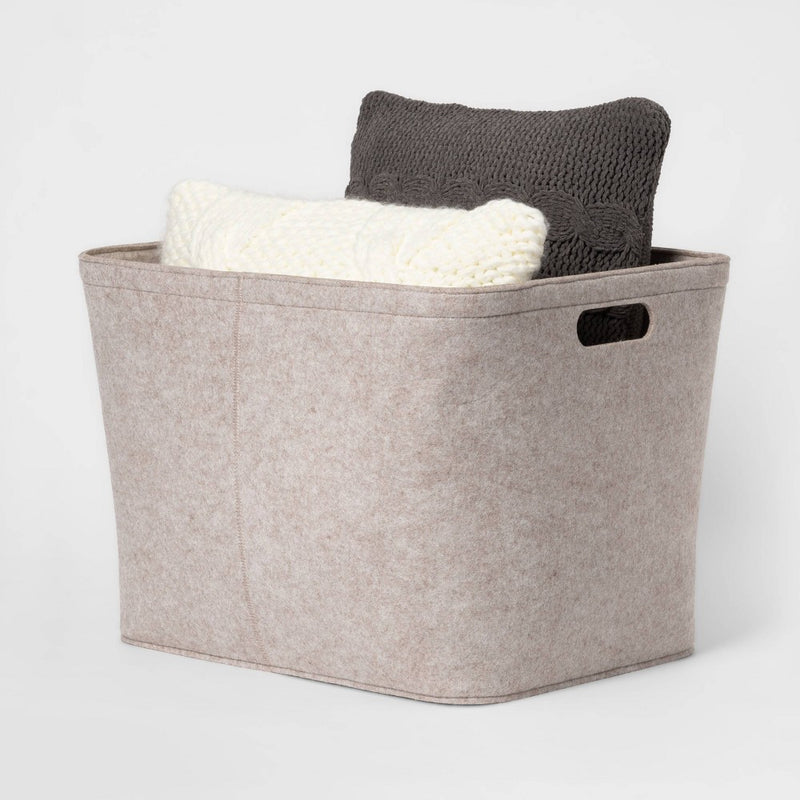 14"x15" Large Felt Basket With Stitching Oatmeal - Project 62