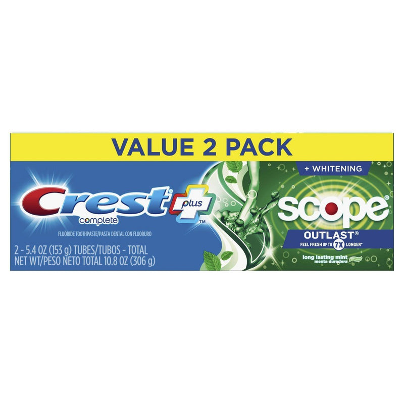 Crest + Scope Outlast Complete Whitening Toothpaste Mint - 5.4oz - Pack of 2