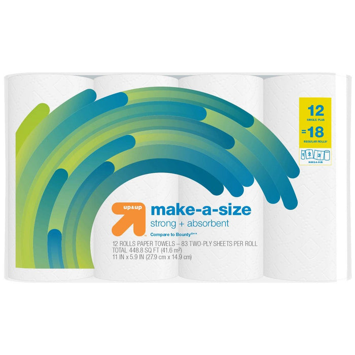 Make-A-Size White Paper Towels - 12 Single Plus = 18 - up & up
