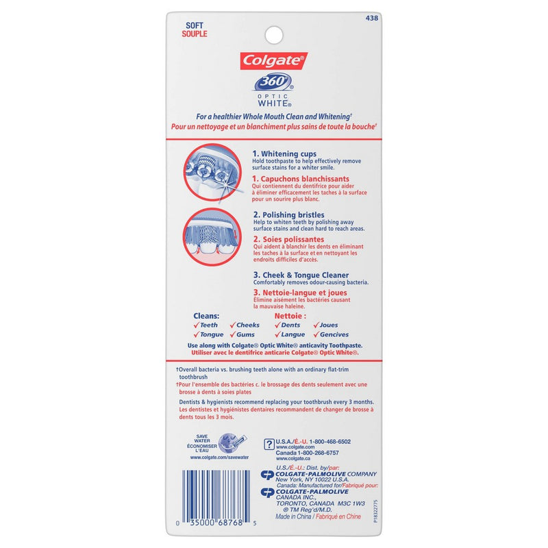Colgate 360 Optic White Manual Whitening Toothbrushes - Soft Bristles - 4ct