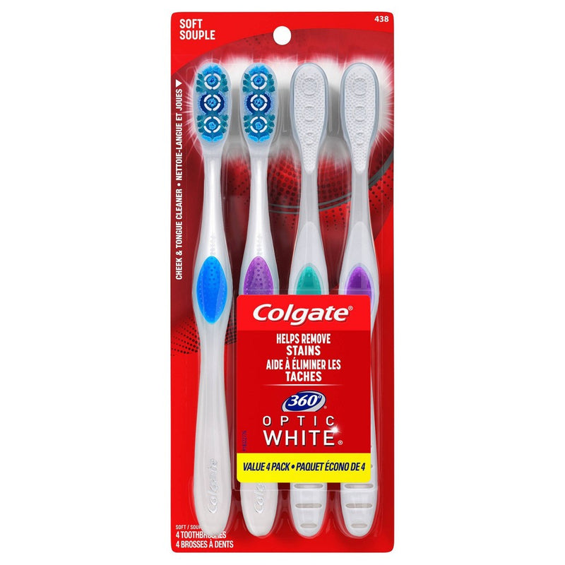 Colgate 360 Optic White Manual Whitening Toothbrushes - Soft Bristles - 4ct