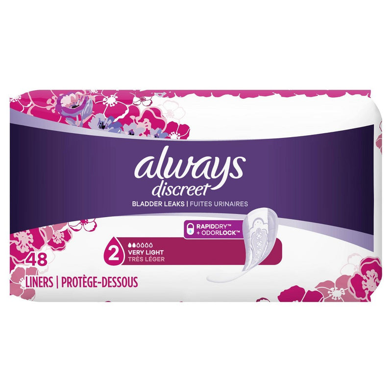 Always Discreet Incontinence and Postpartum Incontinence Liners - Very Light Absorbency - Regular Length - 48ct