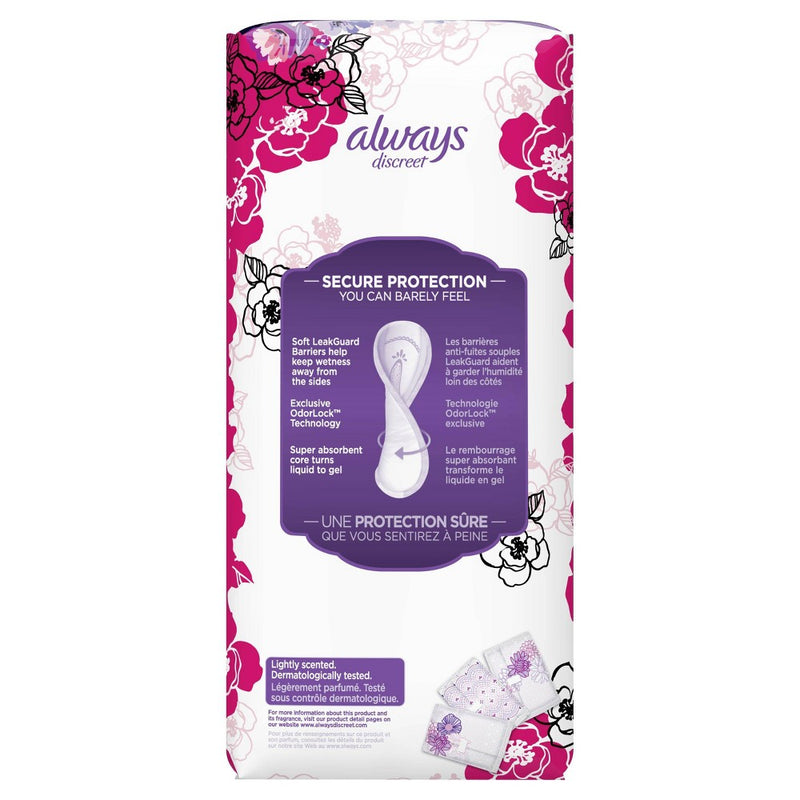Always Discreet Incontinence and Postpartum Incontinence Liners - Very Light Absorbency - Regular Length - 48ct