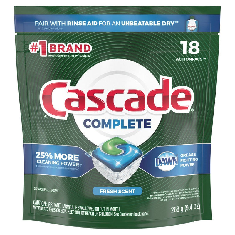 Cascade Complete ActionPacs Dishwasher Detergent - Fresh Scent - 18ct