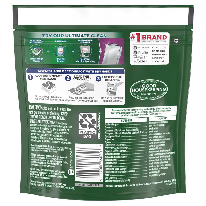Cascade Complete ActionPacs Dishwasher Detergent - Fresh Scent - 18ct