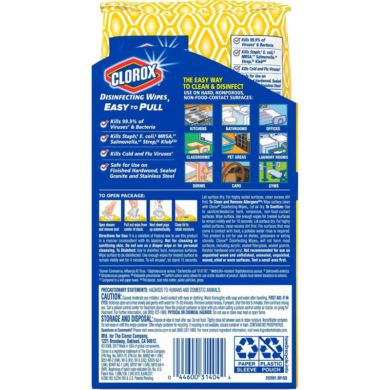 Clorox Disinfecting Wipes Bleach Free Cleaning Wipes - Crisp Lemon - 75ct