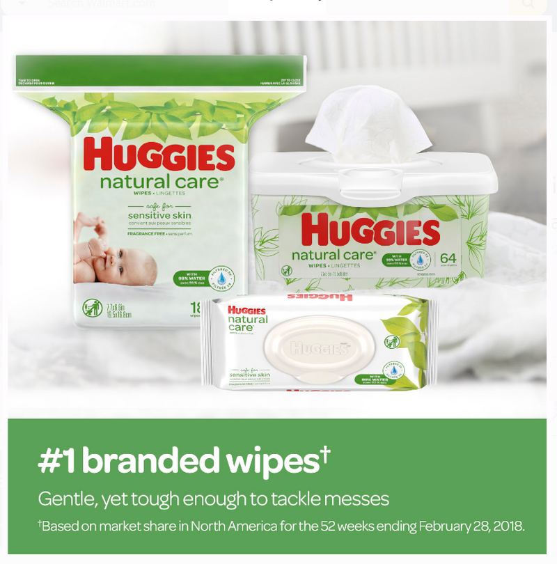 HUGGIES Natural Care Unscented Baby Wipes, Sensitive, 2 Refill Packs (352 Total Wipes)