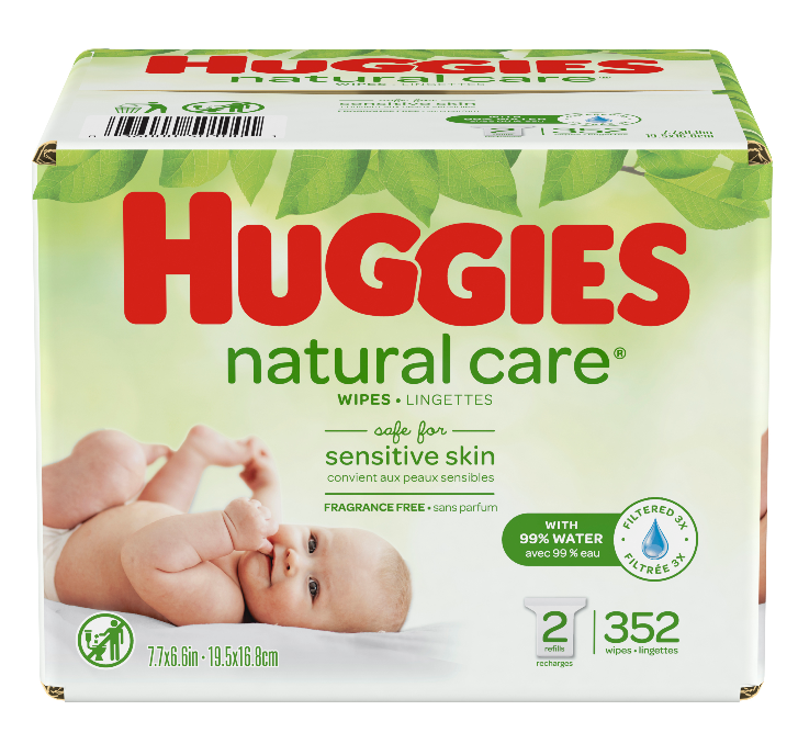 HUGGIES Natural Care Unscented Baby Wipes, Sensitive, 2 Refill Packs (352 Total Wipes)