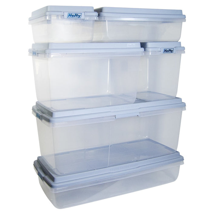 Hefty 32qt Slim Clear Plastic Storage Bin with Gray HI-RISE Stackable Lid