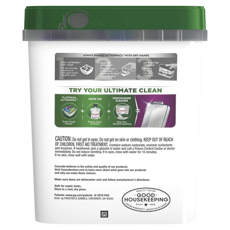 Cascade Platinum ActionPacs Dishwasher Detergent -  Fresh Scent - 62ct