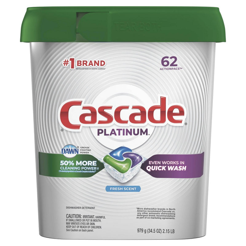 Cascade Platinum ActionPacs Dishwasher Detergent -  Fresh Scent - 62ct