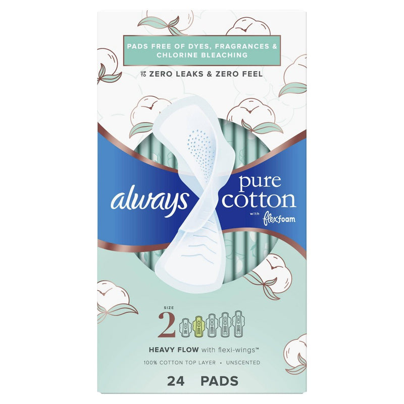 Always Pure Cotton with Wings Size 2 Heavy Unscented - 24ct