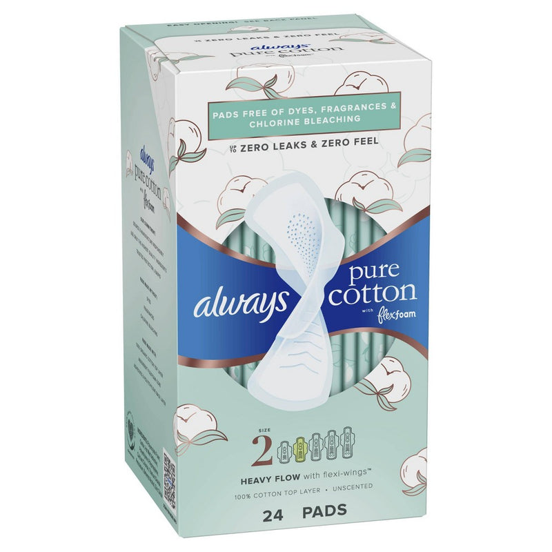 Always Pure Cotton with Wings Size 2 Heavy Unscented - 24ct