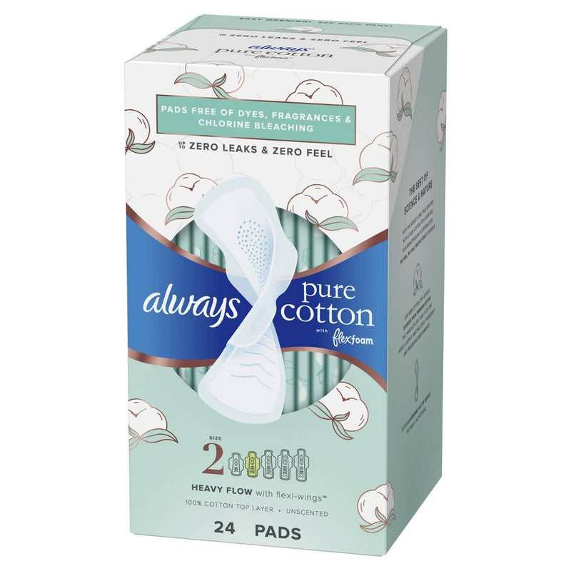 Always Pure Cotton with Wings Size 2 Heavy Unscented - 24ct