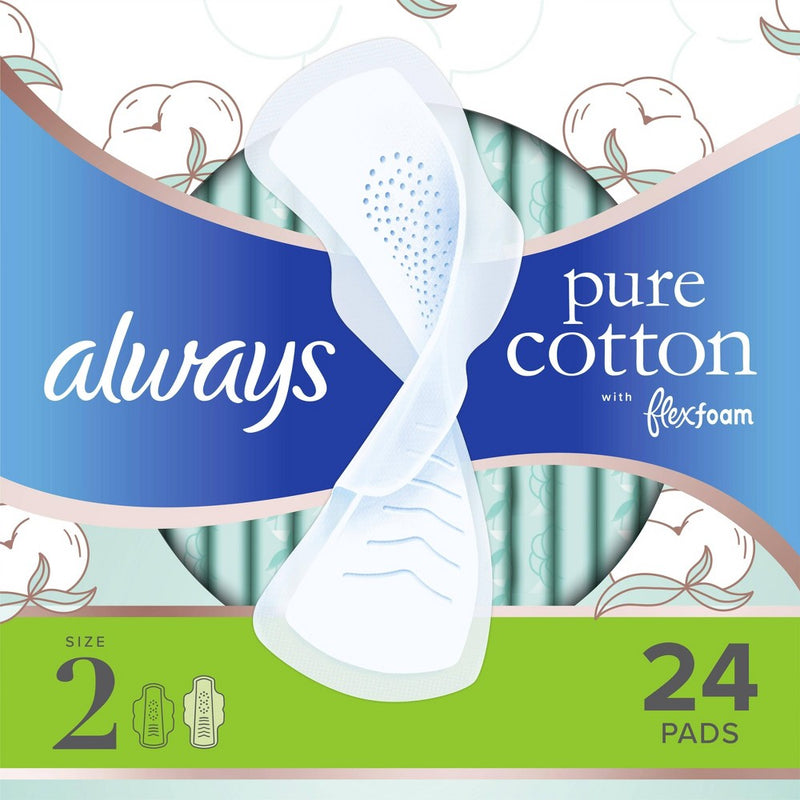 Always Pure Cotton with Wings Size 2 Heavy Unscented - 24ct