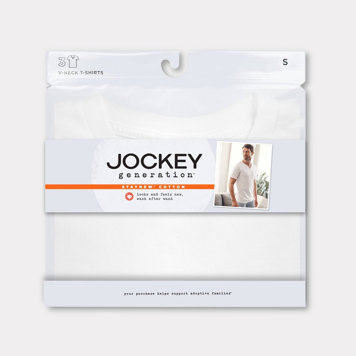 Jockey Generation Men's Stay New Cotton 3pk V-Neck T-Shirt - White L